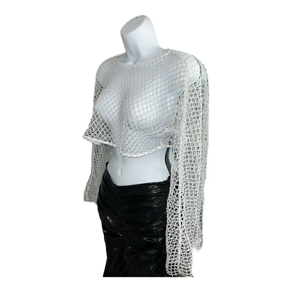 ZARA Fishnet Cropped Top White Silver Color Size S.